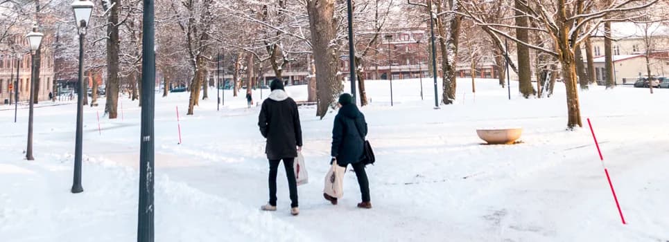 Några människor som går i snön.