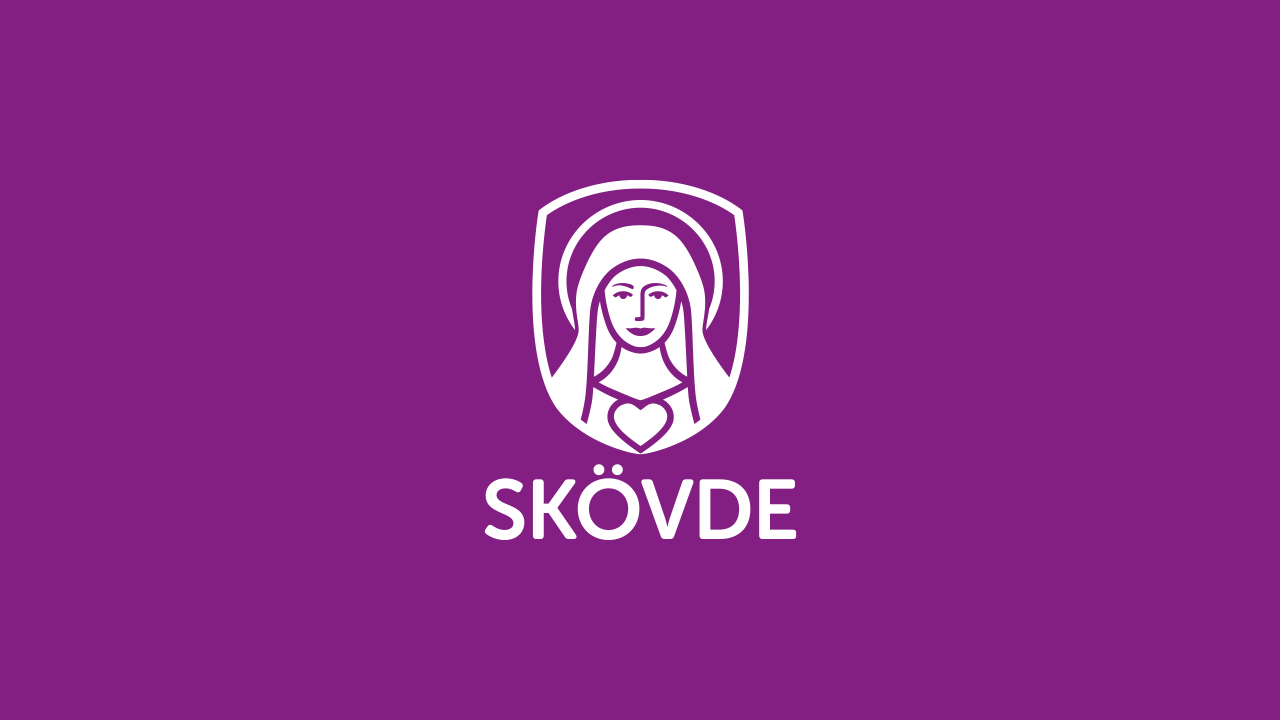 Skövde kommuns logotyp på en lila bakrgund.