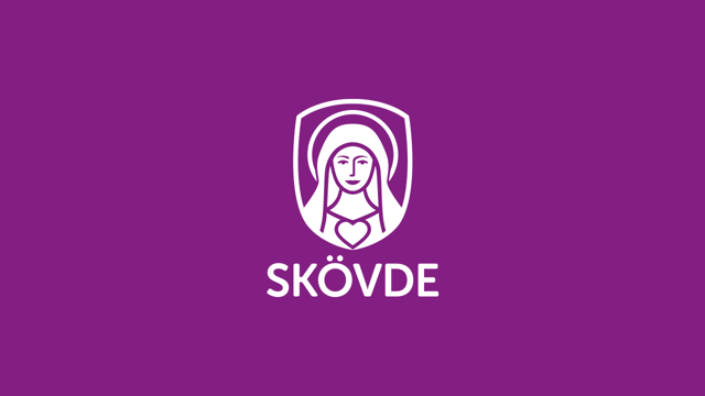 Skövde kommuns logotyp på en lila bakrgund.